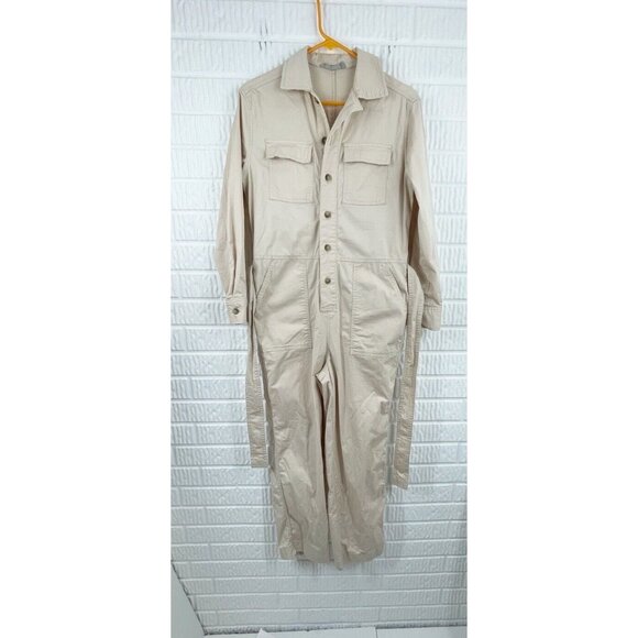 Everlane Jumpsuit Size 0 Attached Belt Beige Long Sleeve - Picture 6 of 13